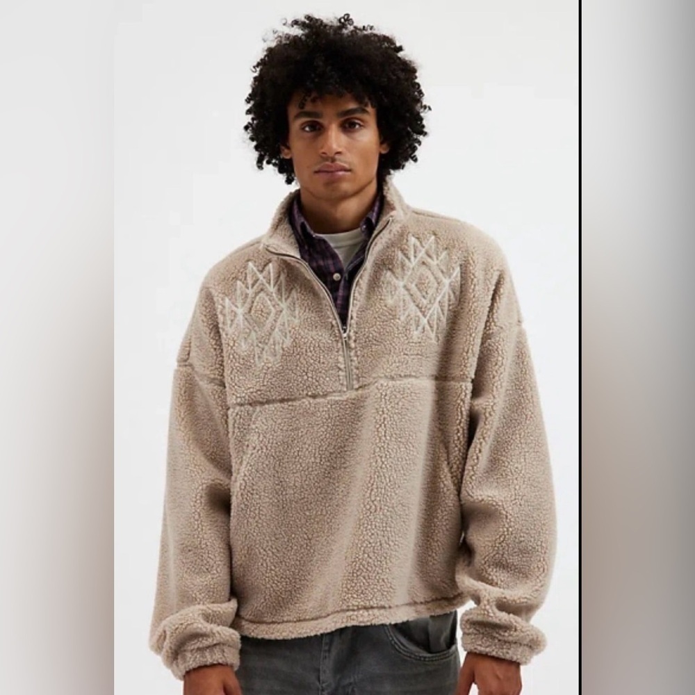 Urban Outfitters BDG Scotty Chainstitch Fleece Half-Zip Mock Neck Size L NWT